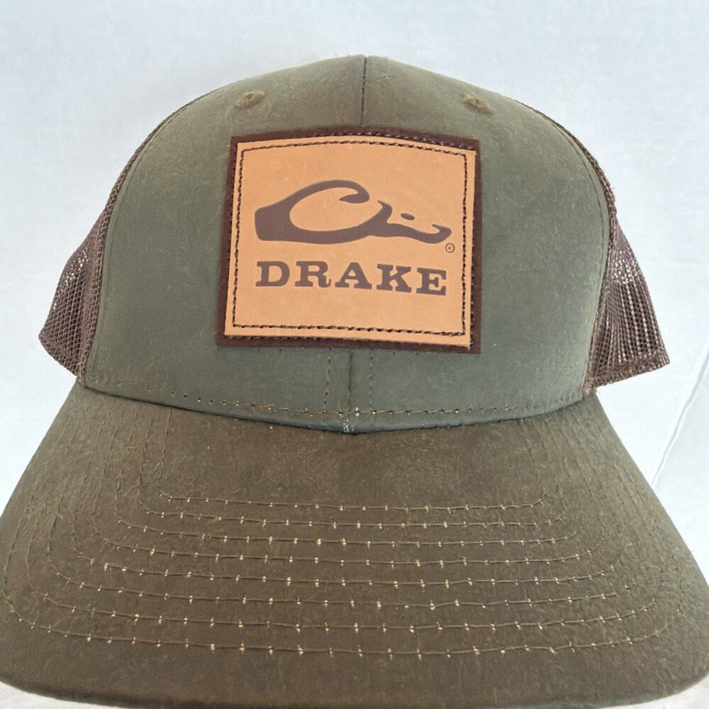 Drake Waterfowl Leather Patch Mens Green Mesh Trucker Cap Snapback One Size NWT
